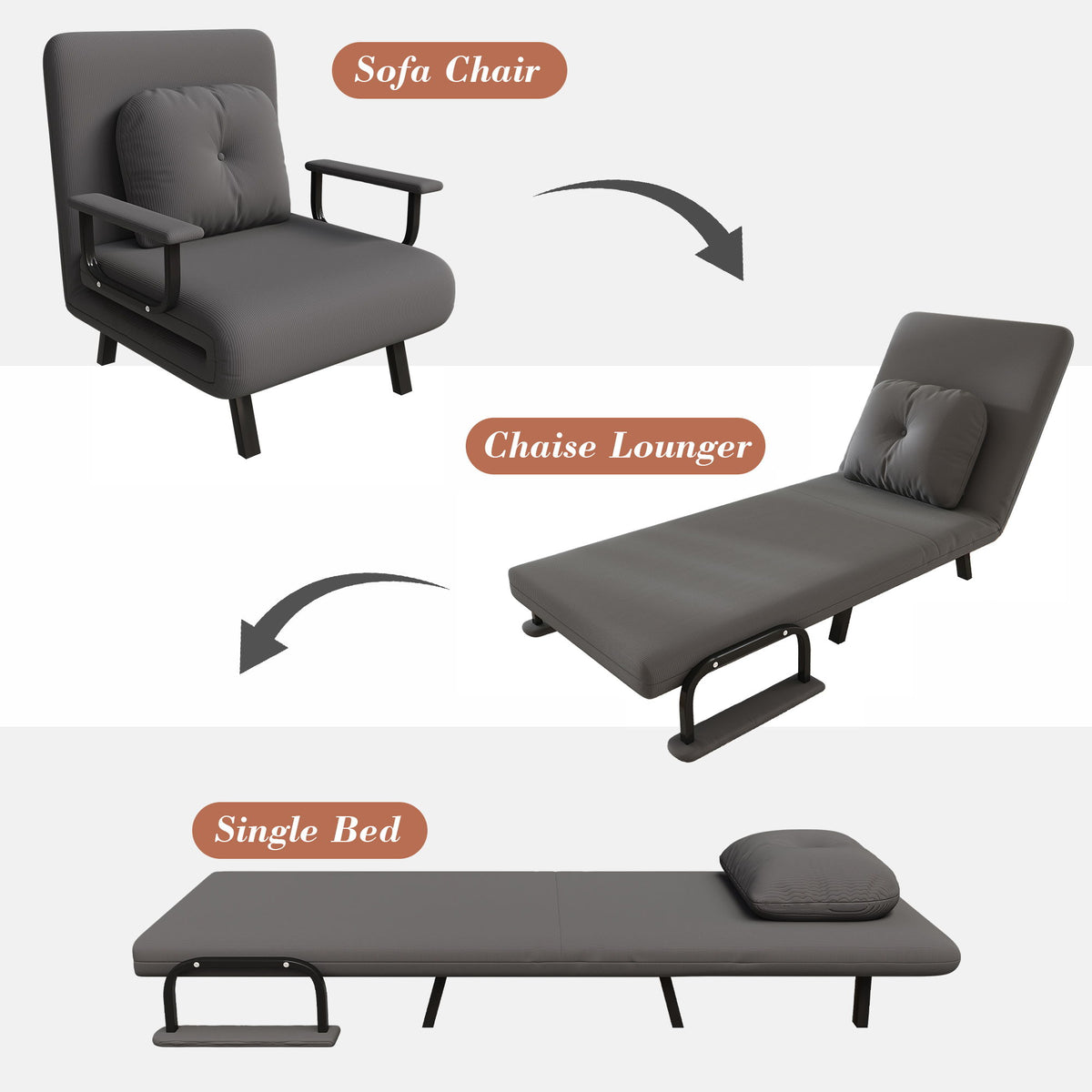 5 In 1 Folding Sofa Bed With 5 Position Adjustable Backrest