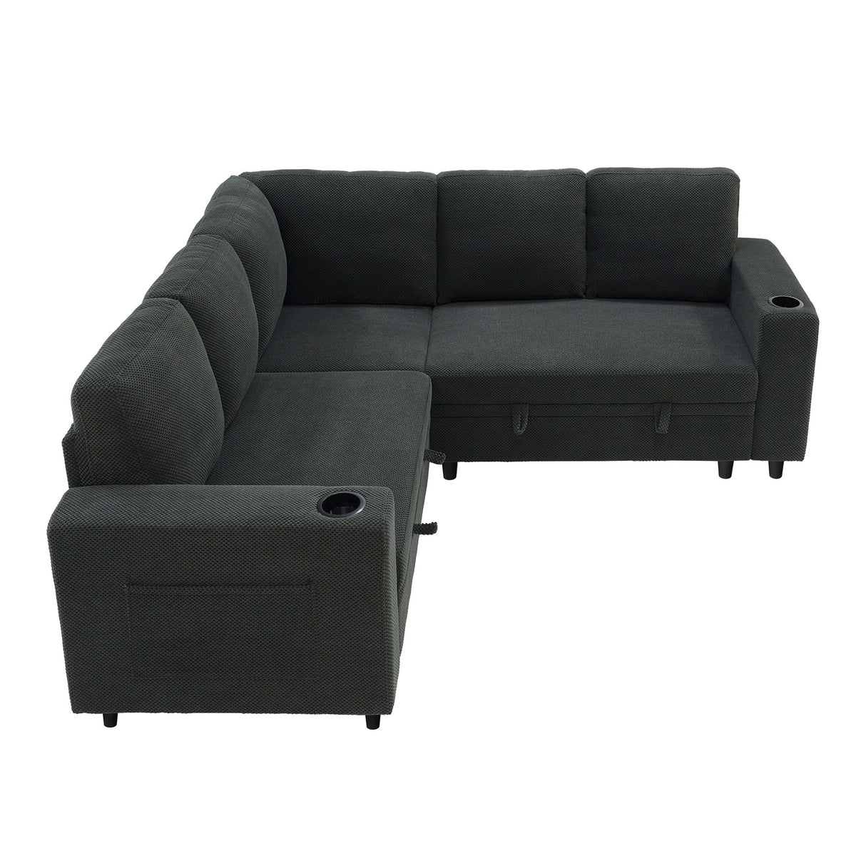 Upholstered L - Shape Sectional Sofa Bed With Pull Out Sleeper And Storage
