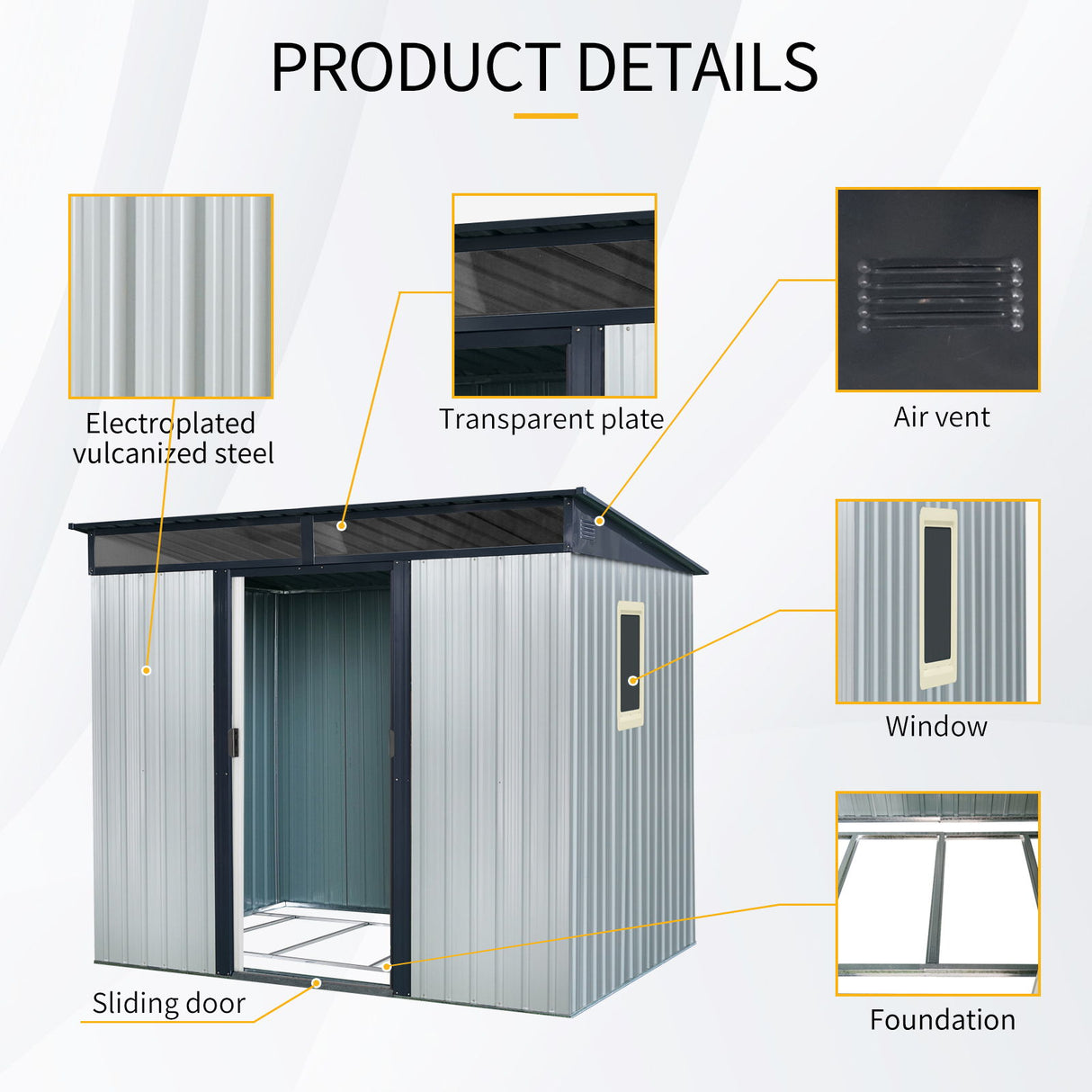 Outdoor Metal Storage Shed Garden Building with Window in Galvanized Steel