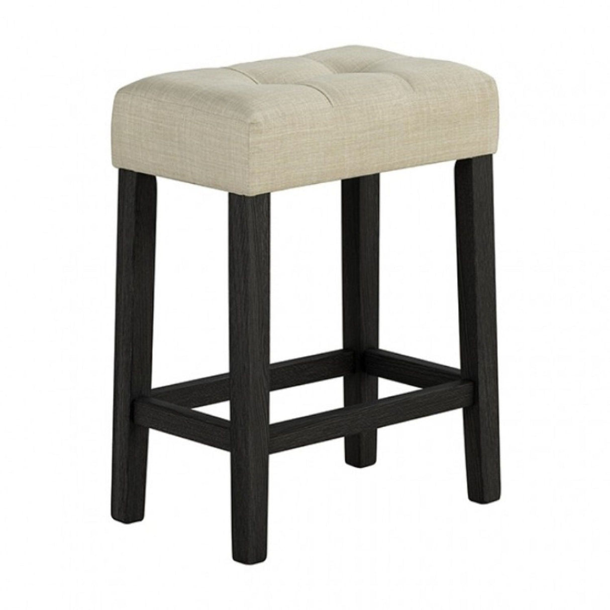 Dining Table Set With Biscuit Tufted Stools - Beige / Black / Gray
