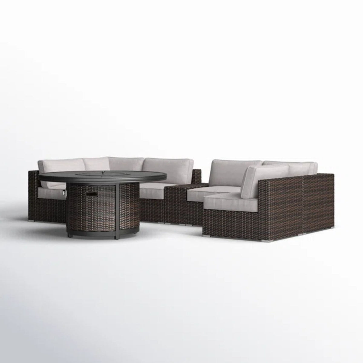 4 Person Outdoor Seating Set With Cushions And Fire Pit, Rustproof - Brown