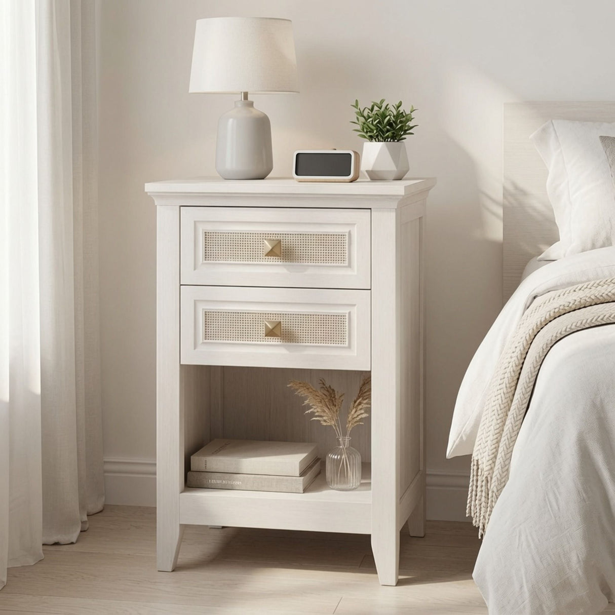 Nightstands With 2 Drawers, Bedside Tables For Small Spaces (Set of 2) - White