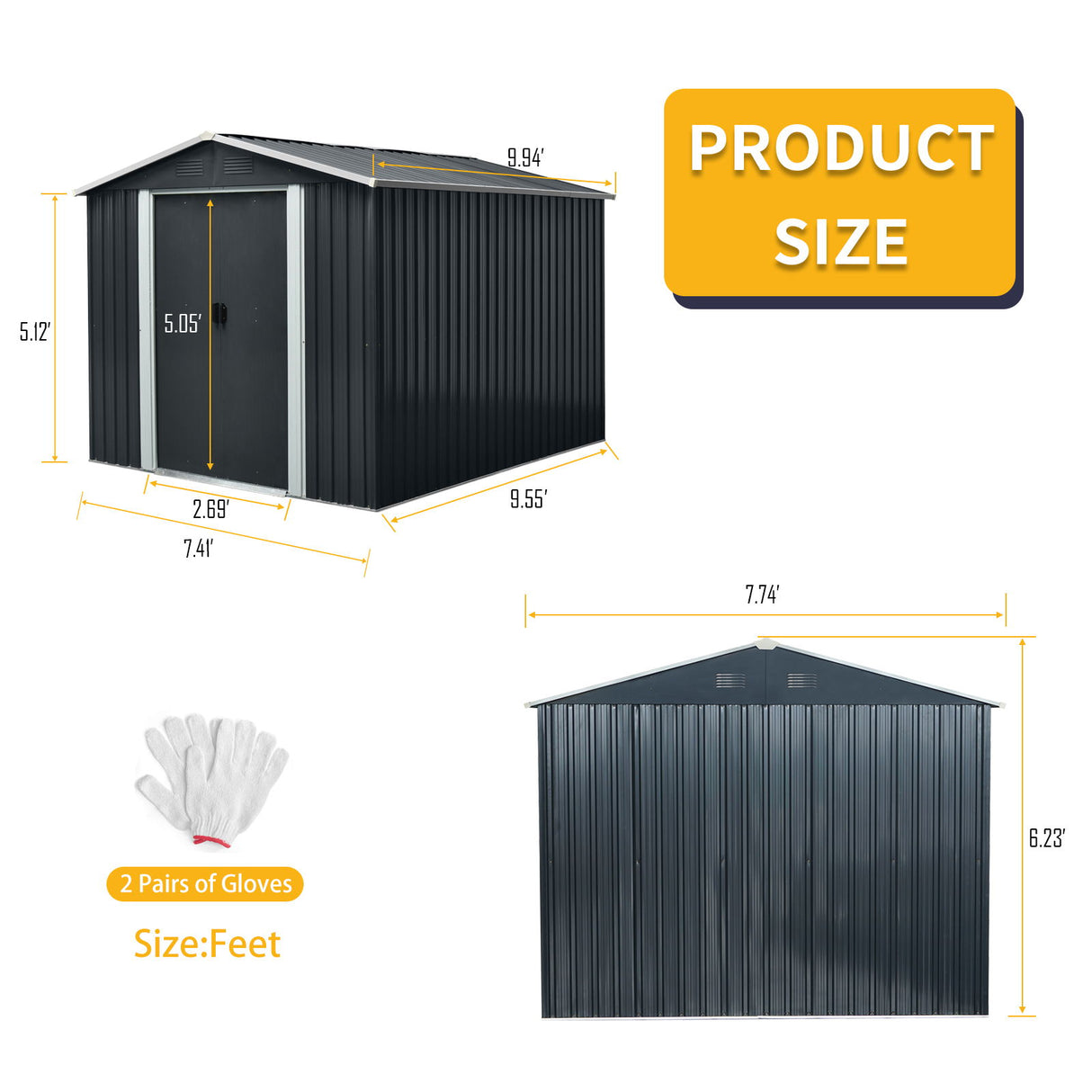 Outdoor Metal Storage Shed Garden Building Heavy Duty with Floor Base