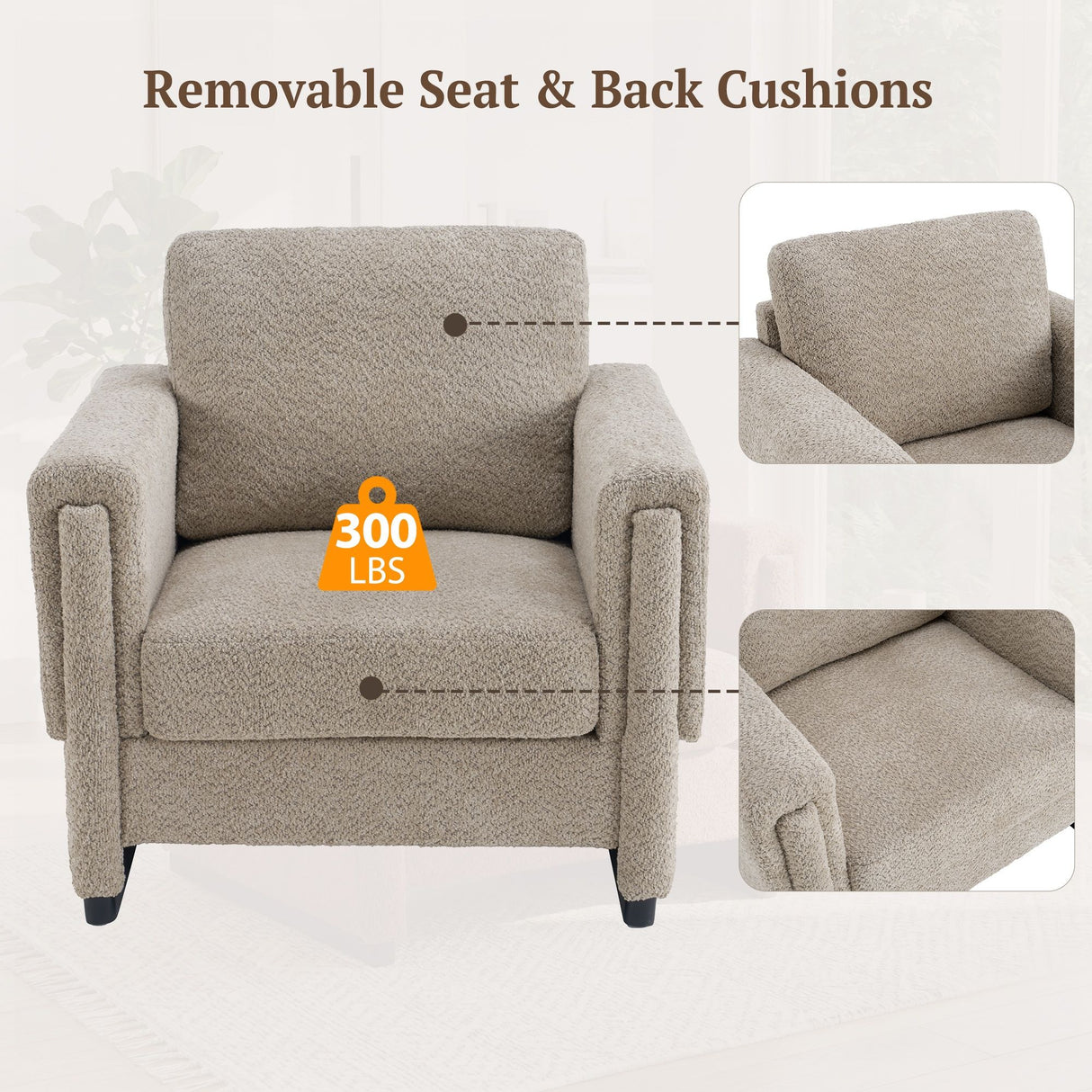 Upholstered Accent Armchair With Square Arm