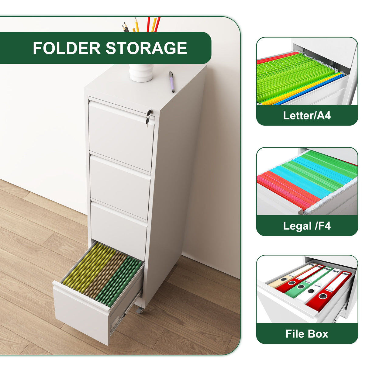 Drawer Metal Locking Vertical File Cabinet With Wheels Heavy Duty Lockable Storage