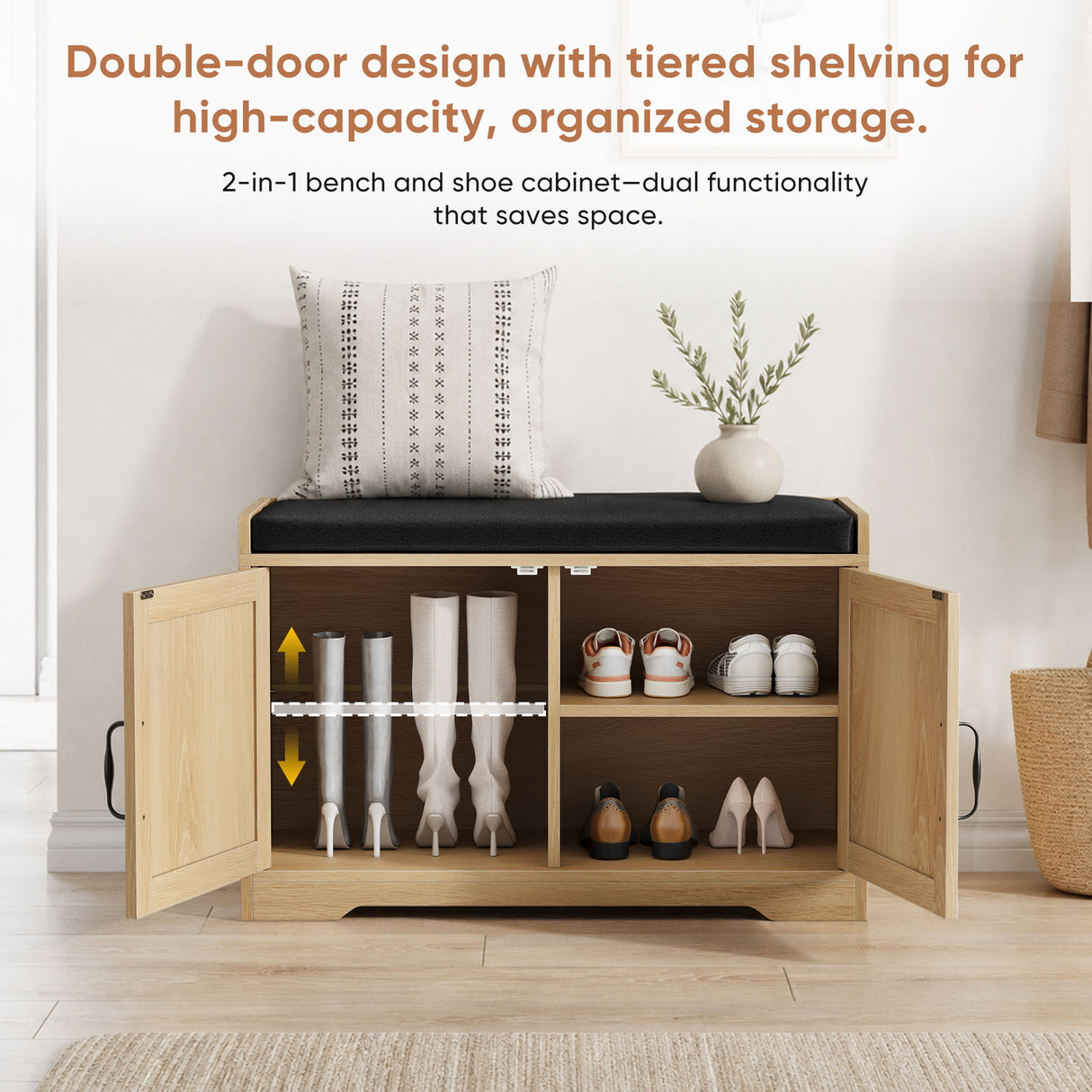 Entryway Shoe Bench With Double Doors