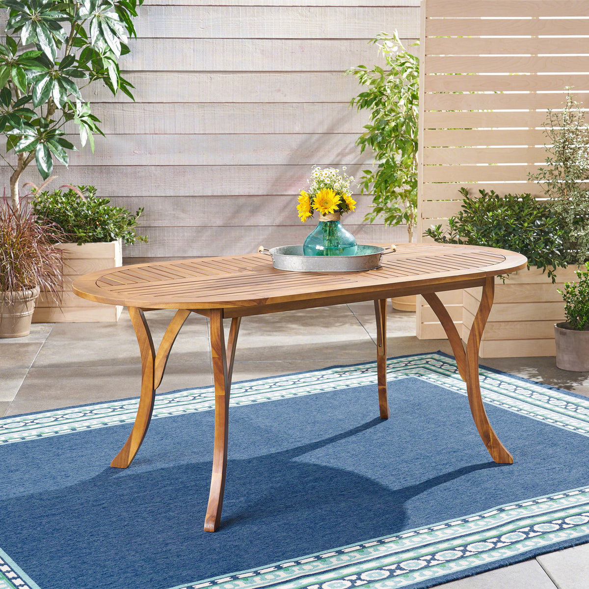 Outdoor Table With Smooth Lines, Slat Top
