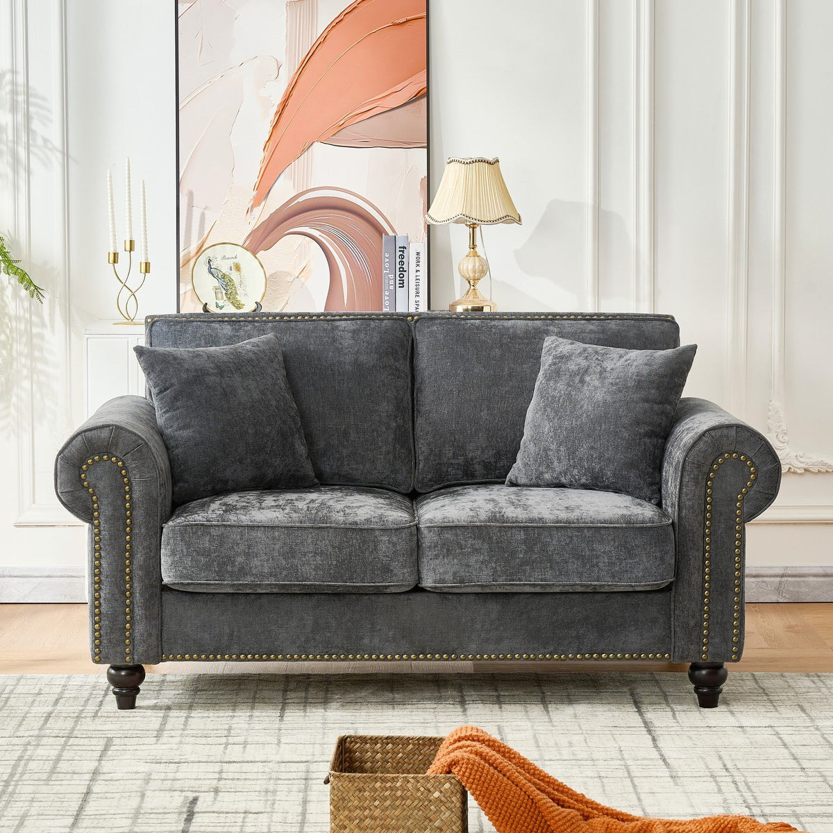 3 And 2 Seater Sofa With Rolled Arms, Tufted Upholstered Couch - Gray