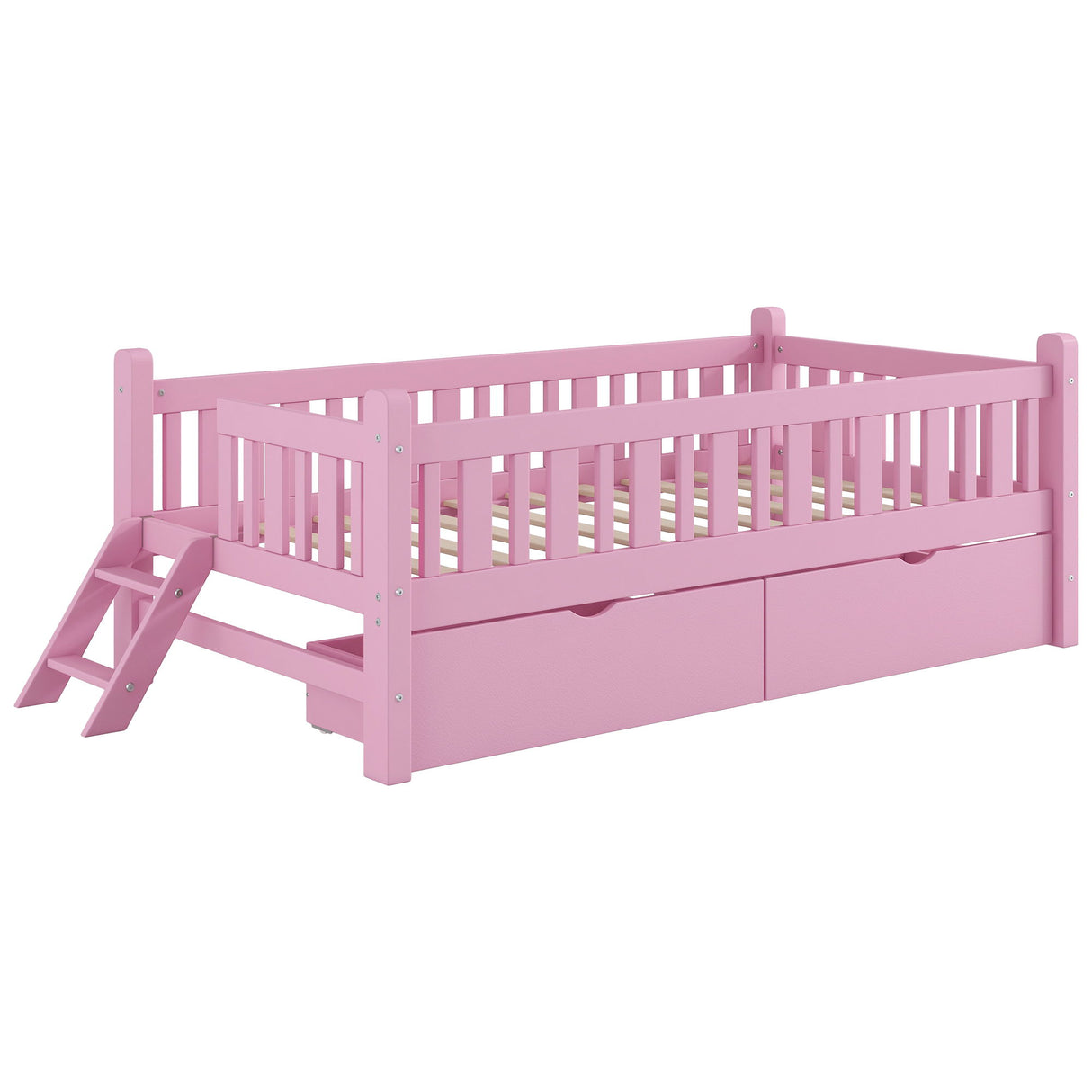 Platform Bed With Guardrail And 2 Drawers