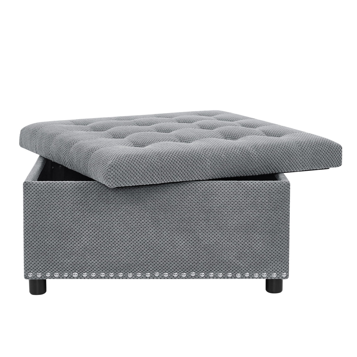 Square Tufted Storage Ottoman With Nailhead Trim