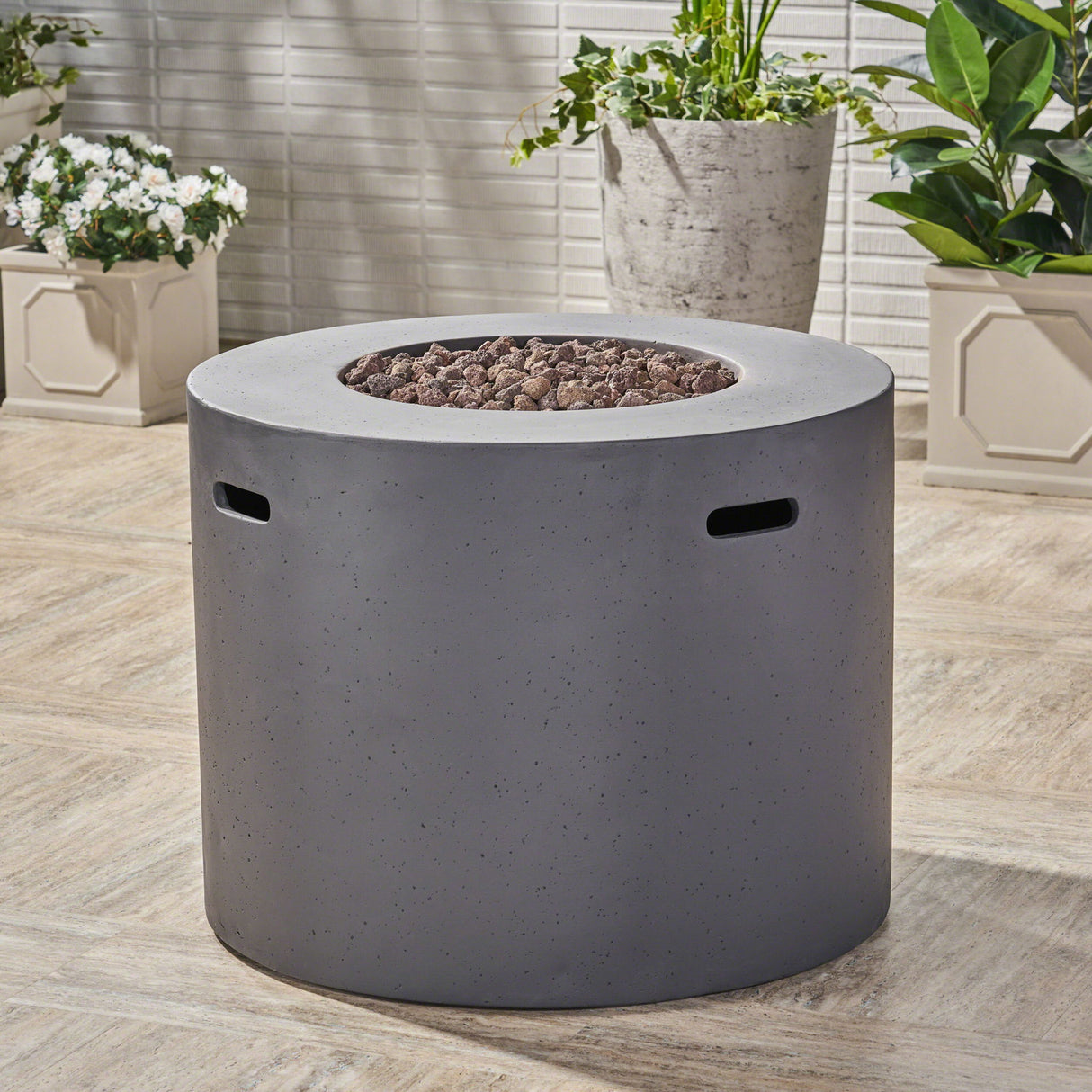 Round Propane Fire Pit Table Modern Outdoor Patio Heater 40000 BTU