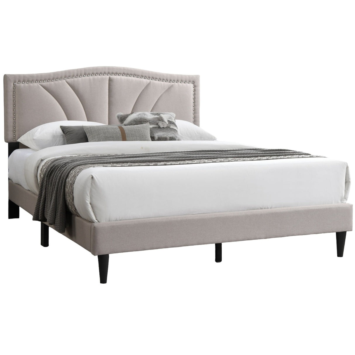 Bed With Nailhead Trim Accents, Upholstered Platform Frame