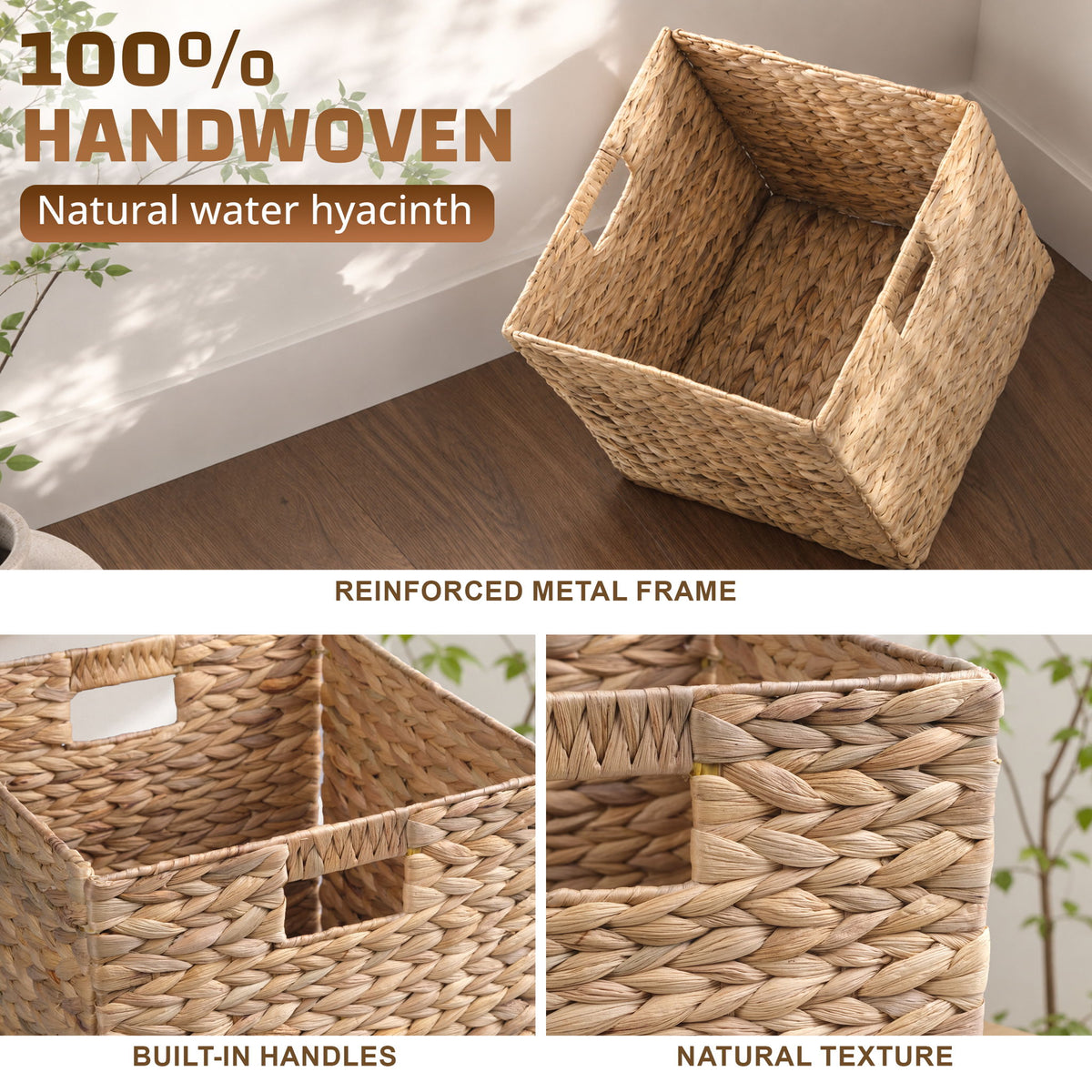 Folding Storage Baskets, Hand Cube Baskets With Cutout Handles Shelf Organizer, Toy Storage, Closet Storage (Set of 2) - Light Brown