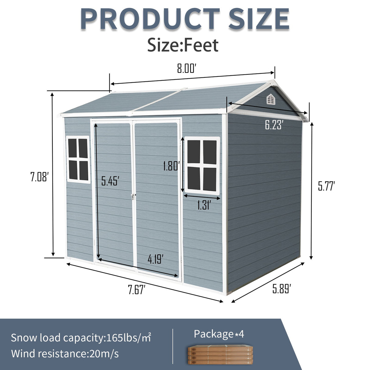 Resin Outdoor Storage Shed Garden Building Waterproof Heavy Duty 8x6.5ft