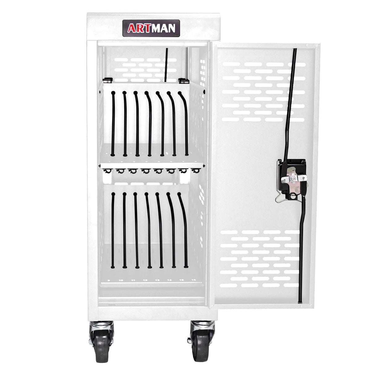 16 Bay Mobile School Charging Cart Station For Chromebook, Tablet And Laptop Computer With Power Strip Included - White
