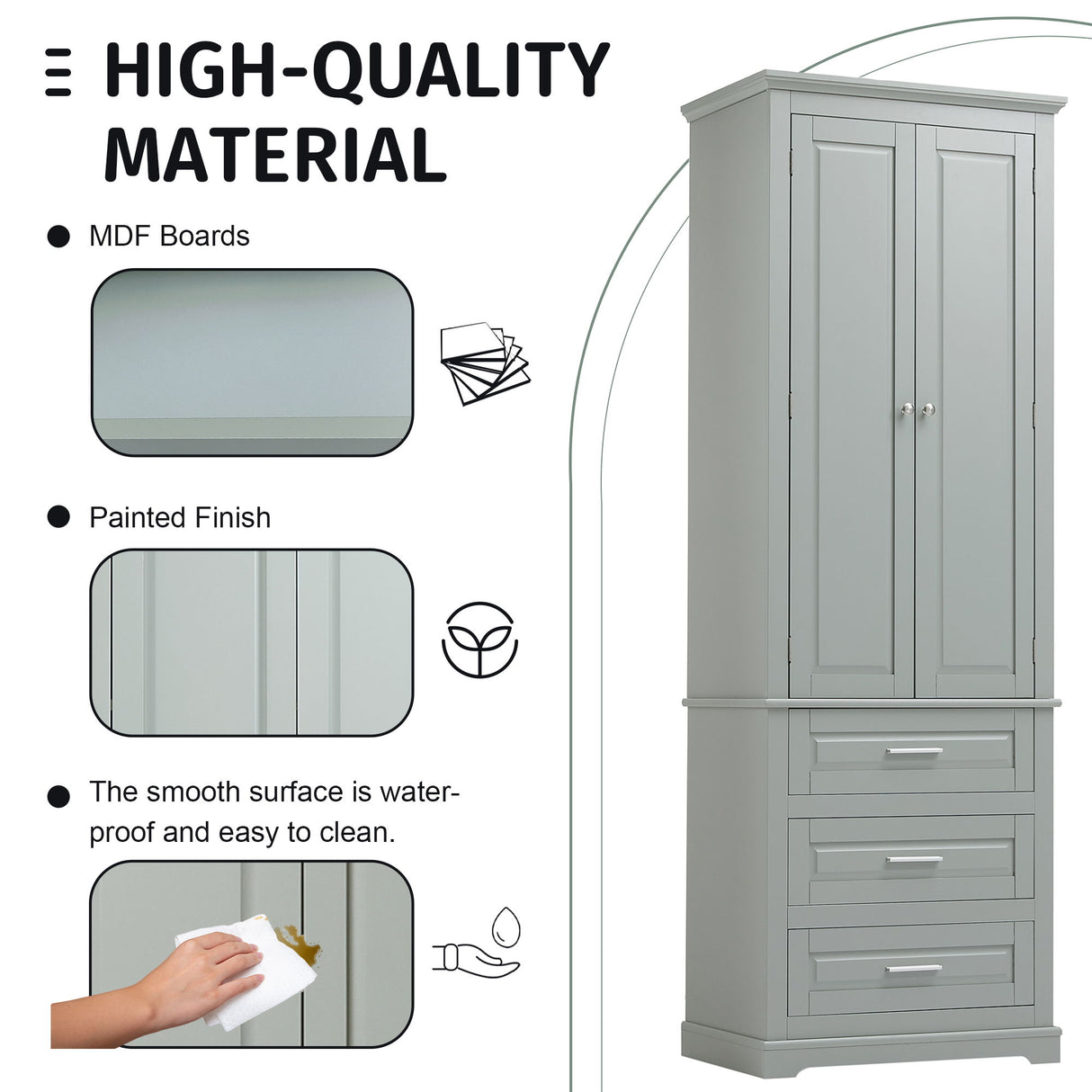 Tall Storage Cabinet With 3 Drawers For Bathroom