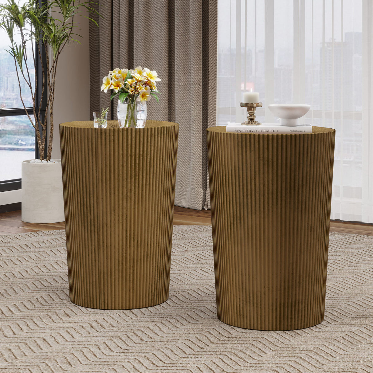 Langseth - Iron Sunburst Side Tables (Set of 2) Modern Design - Gold