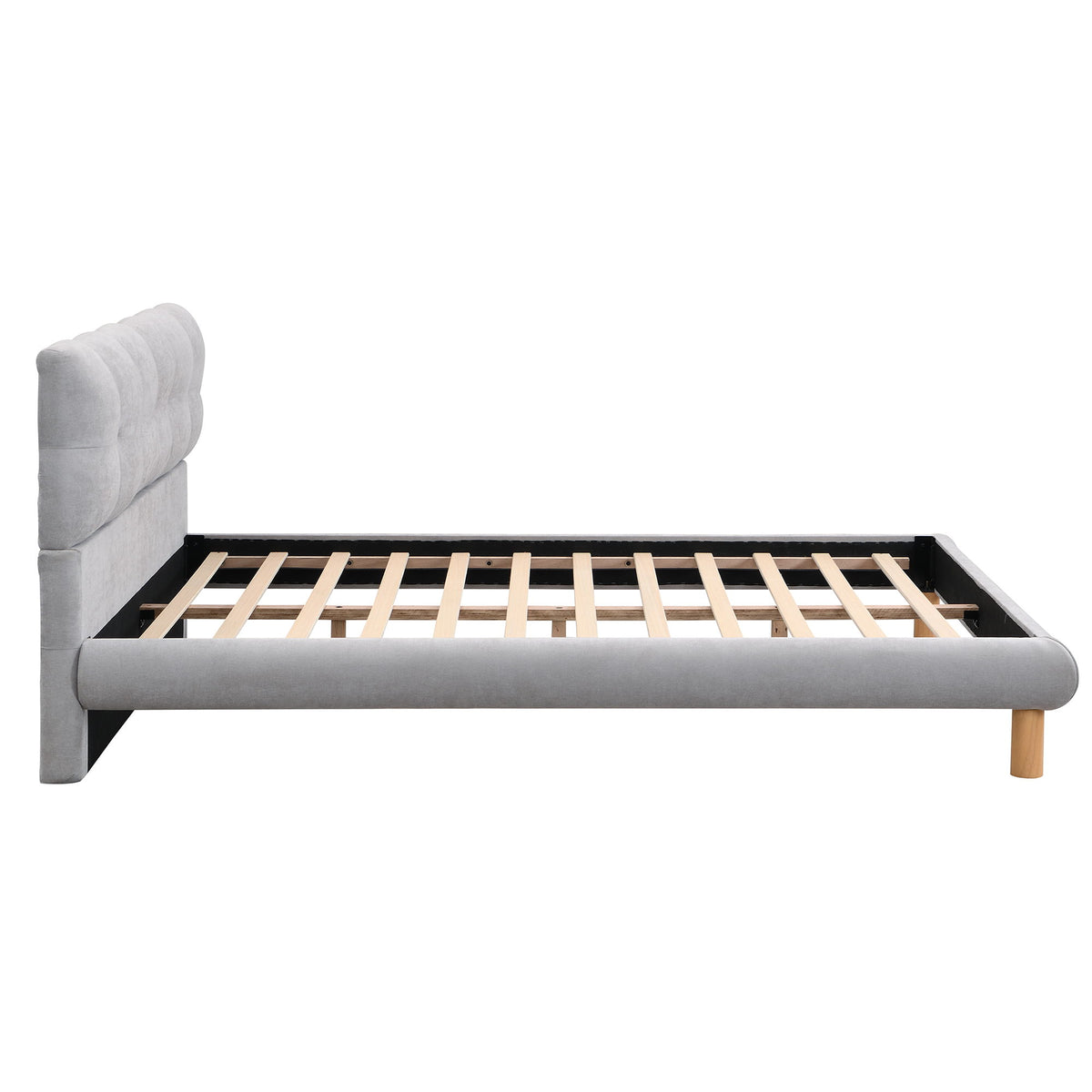 Full Upholstered Platform Bed Frame With Cookie Shaped Headboard - Gray