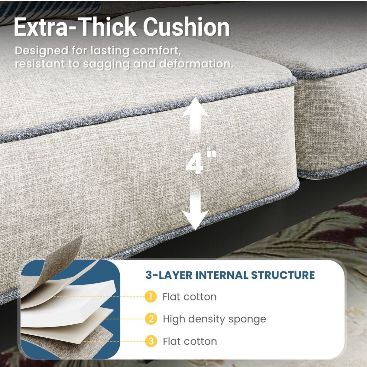 3 Piece Patio Furniture Set With Thick Cushions, Coffee Table For Backyard - Gray / Black