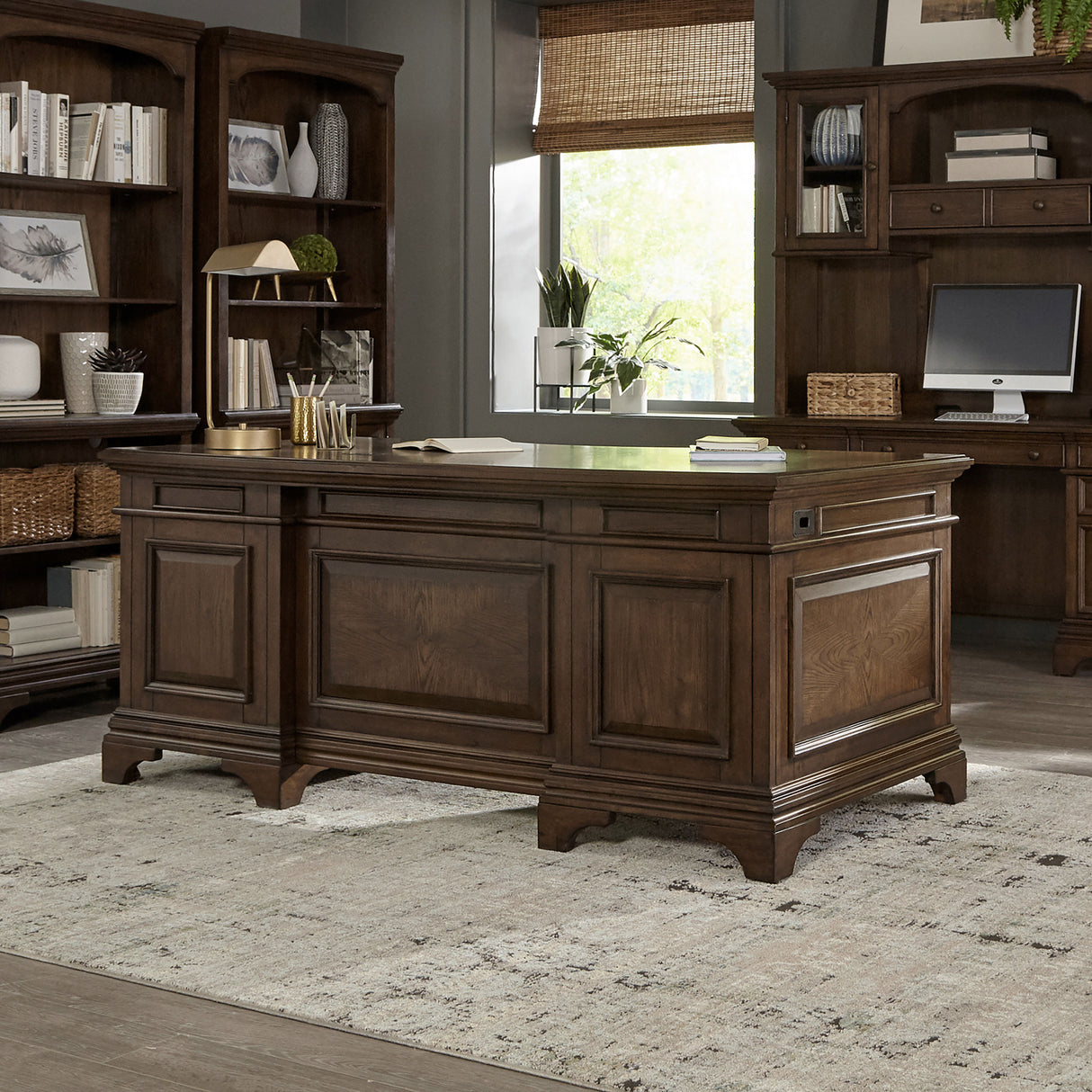 Hartshill 72-Inch 7-Drawer Executive Desk Burnished Oak