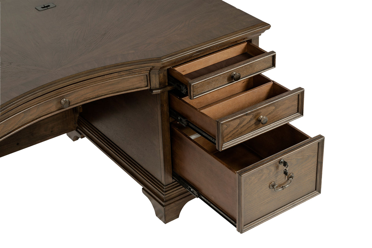 Hartshill 72-Inch 7-Drawer Executive Desk Burnished Oak
