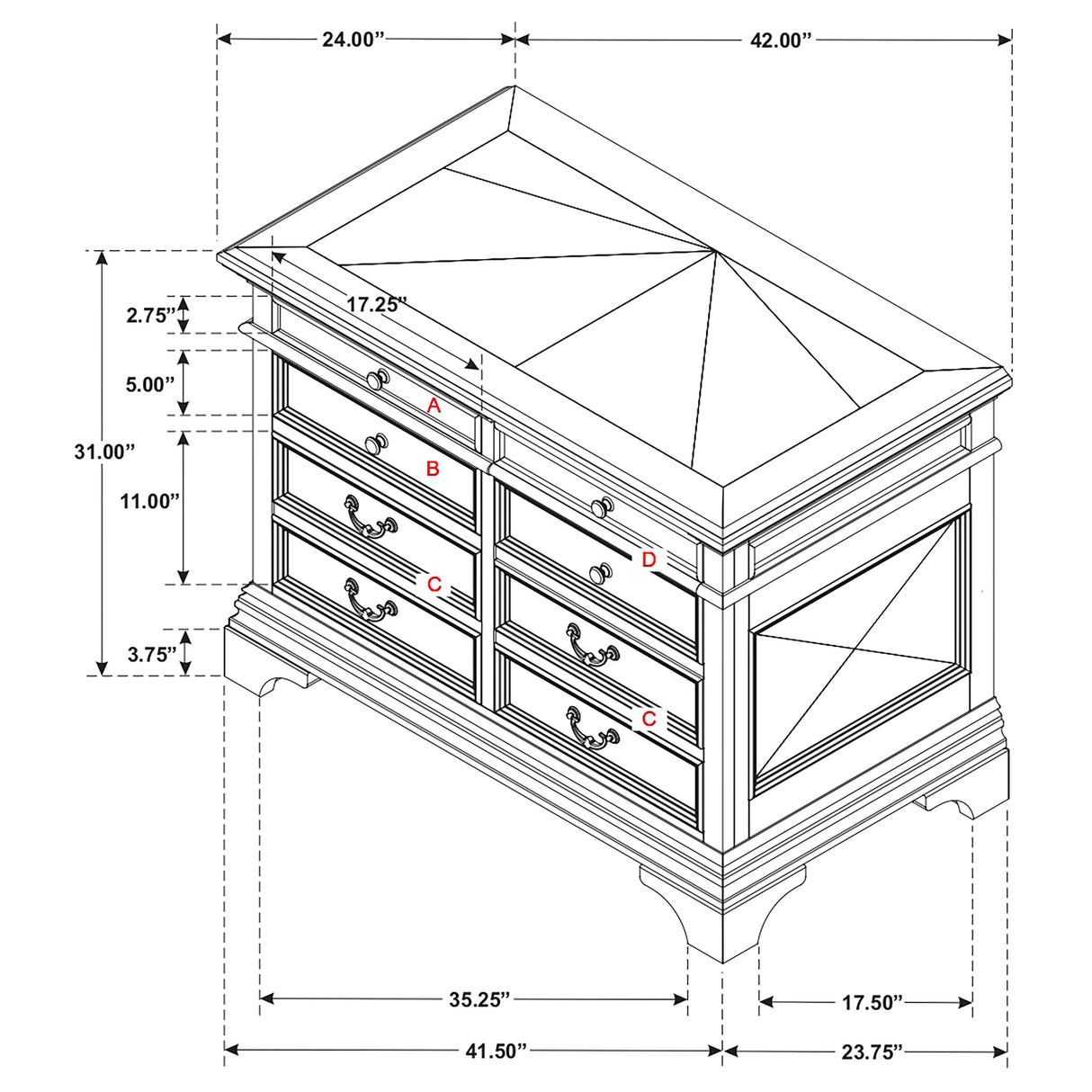 Hartshill 5-Drawer Home Office File Cabinet in Burnished Oak