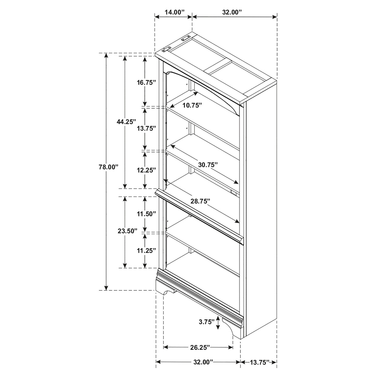 Hartshill 78-Inch 5-Shelf Bookcase in Burnished Oak