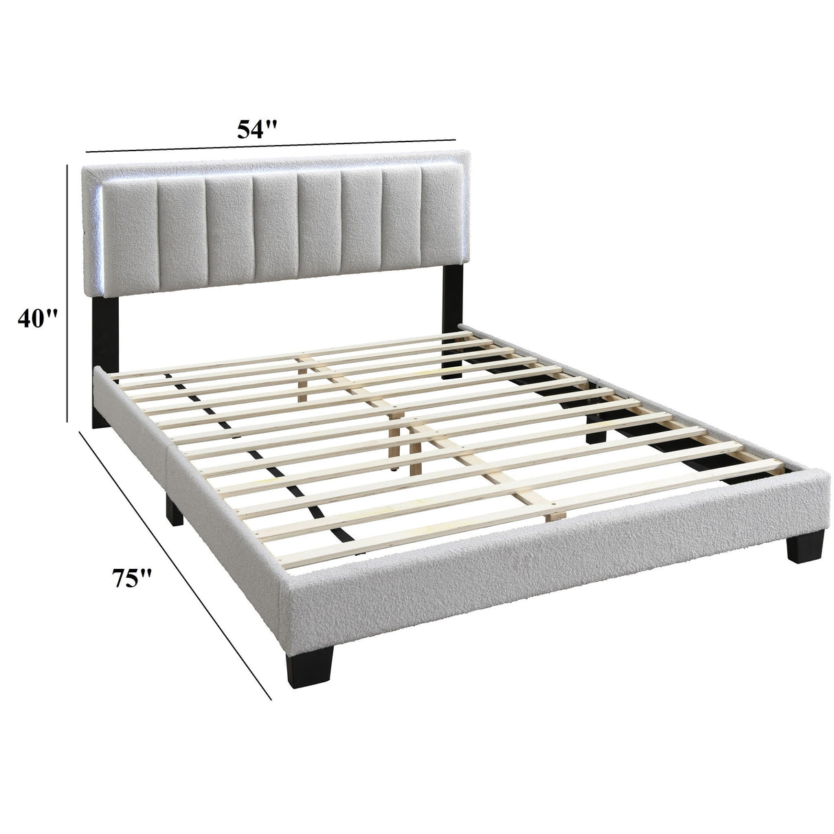 Queen Upholstered Bed With LED - Light Gray