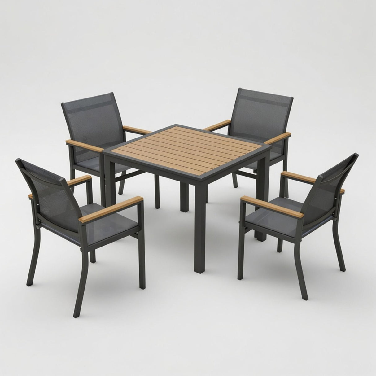 Gray Aluminum Patio Dining Set With Textilene Chairs, 5 Piece All Weather Outdoor Table And Chair Set For Patio, Porch, Garden