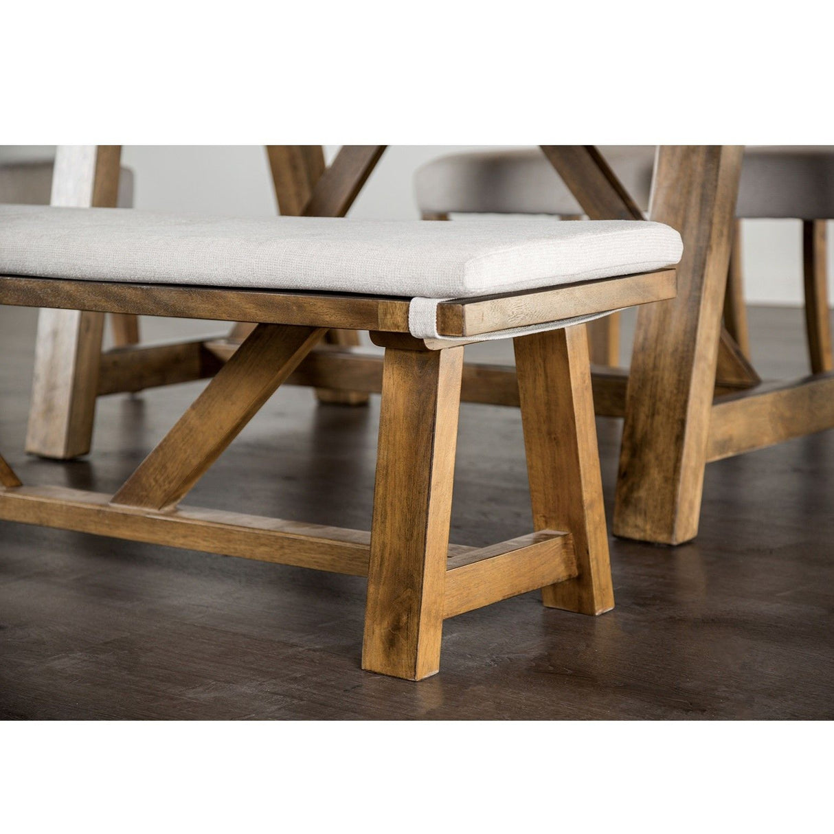 Upholstered Bench With Trestle Base - Brown / White