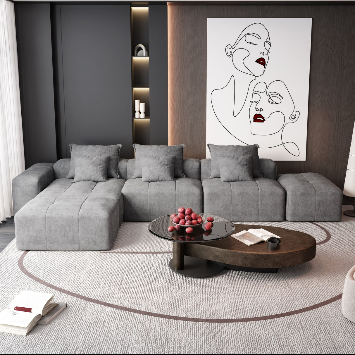 Modern Oversized Diy Combination Modular Sectional Sofa With Pillows