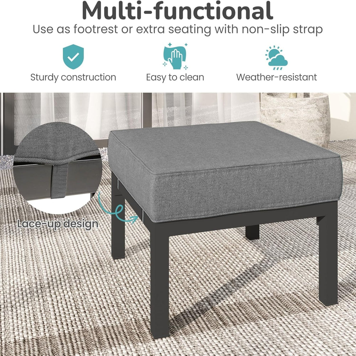 Patio Ottomans With Cushions, All Weather Footrests (Set of 2) - Dark Gray