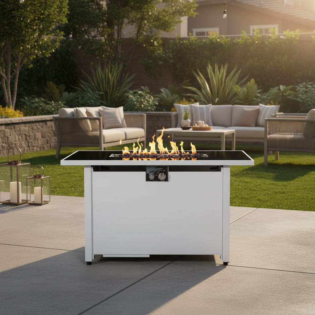 Fire Pit Table Outdoor Patio Heater 50000 BTU Stainless Steel 42x25in