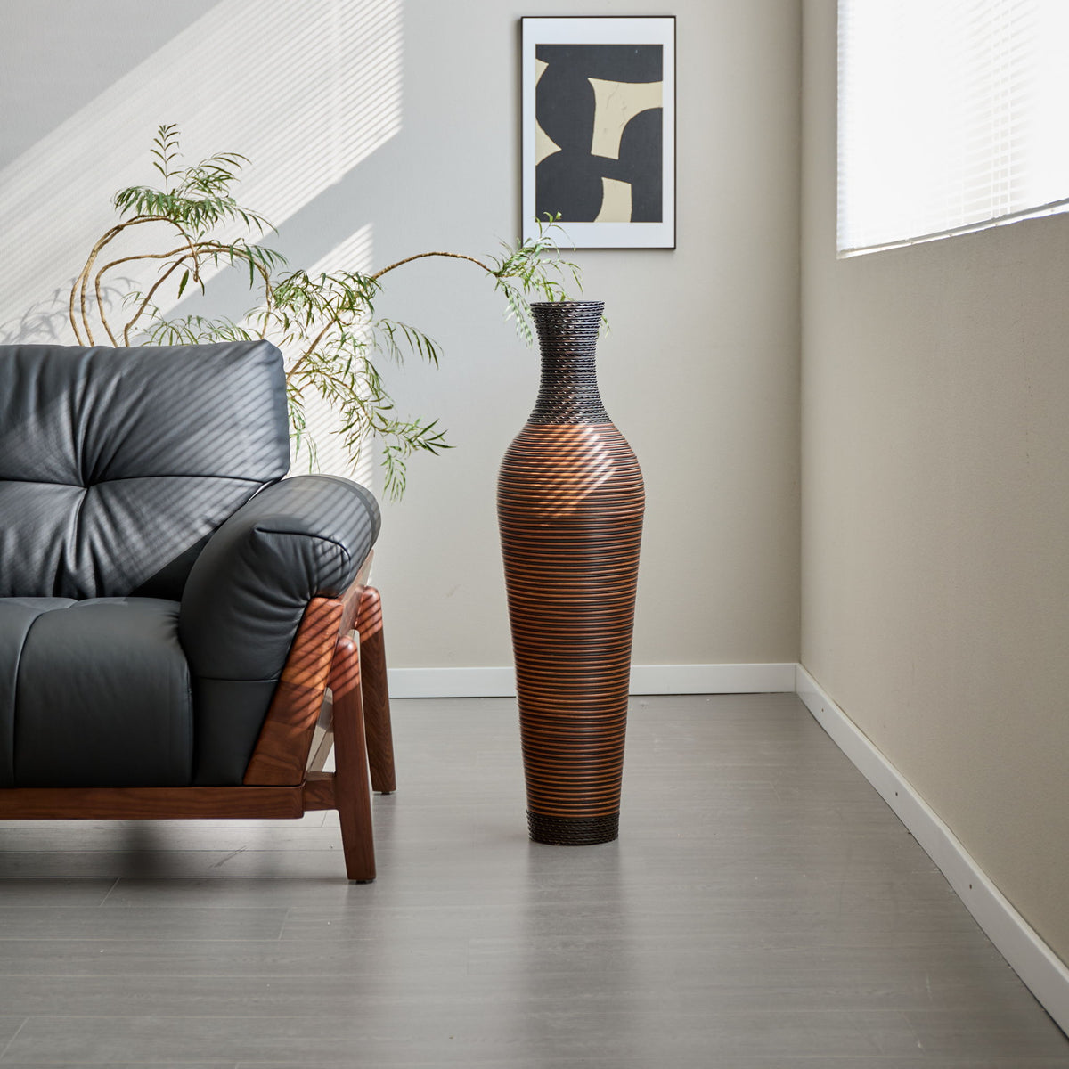 Tall Standing Designer Floor Vases With Elegant 2 Tone Finishes Ideal For Decorating Living Rooms, Bedrooms, Entryways Perfect For Decorating Your Home - Black / Gray