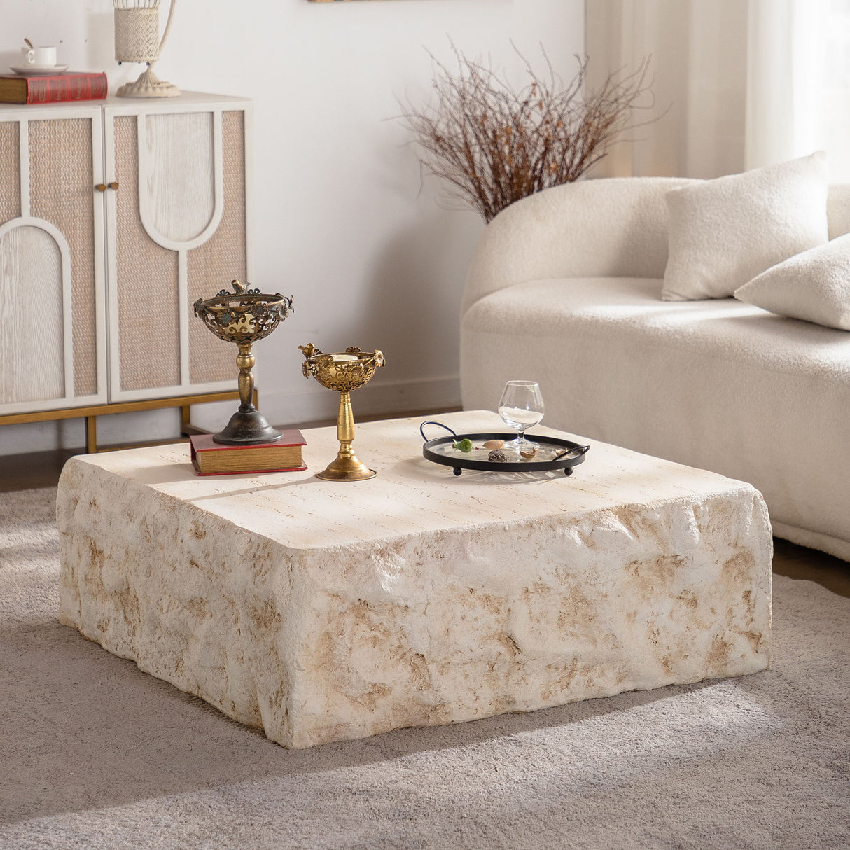 Square Coffee Table Design Living Room Office Furniture - Light Beige