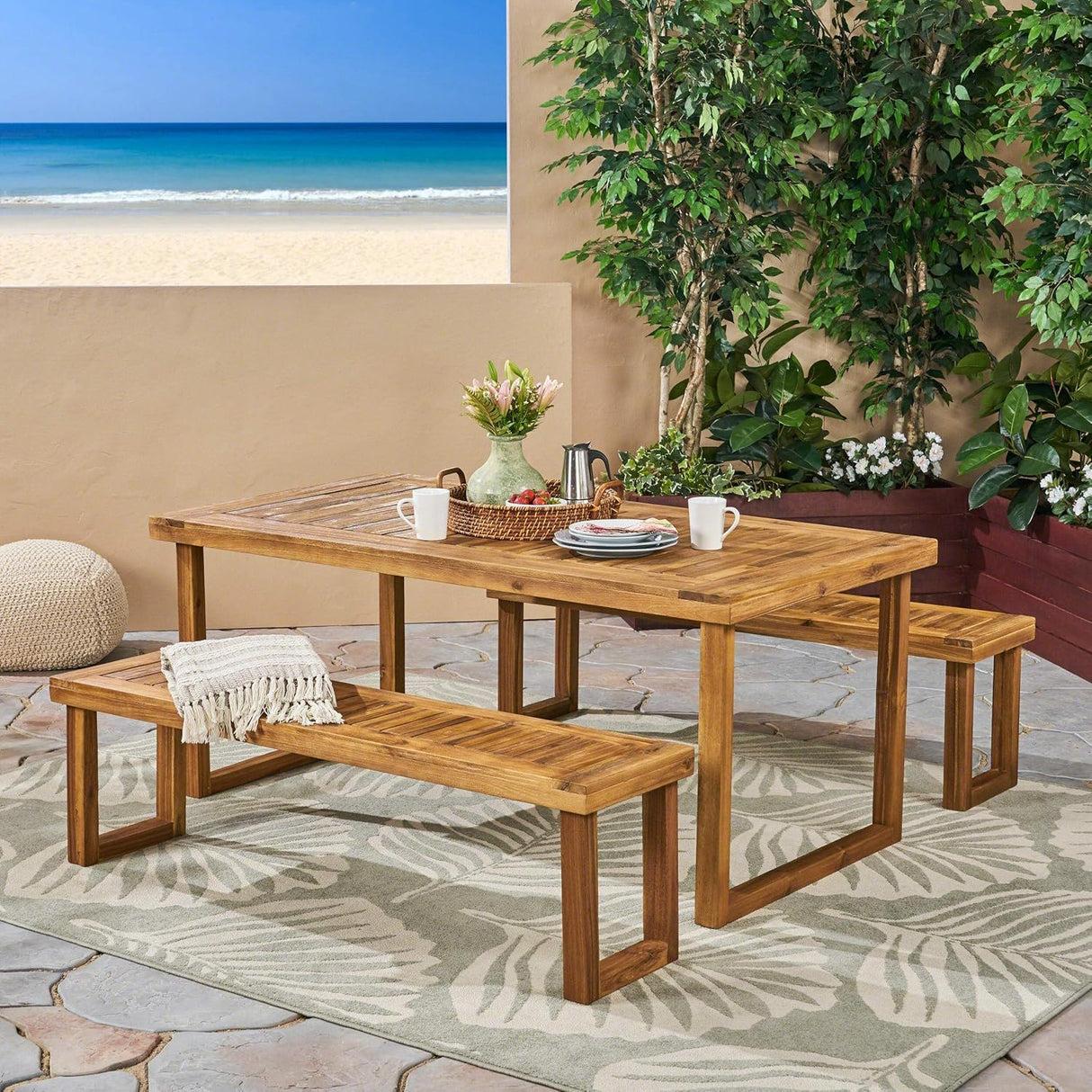 Outdoor Dining Set - Sandblast Natural Finish