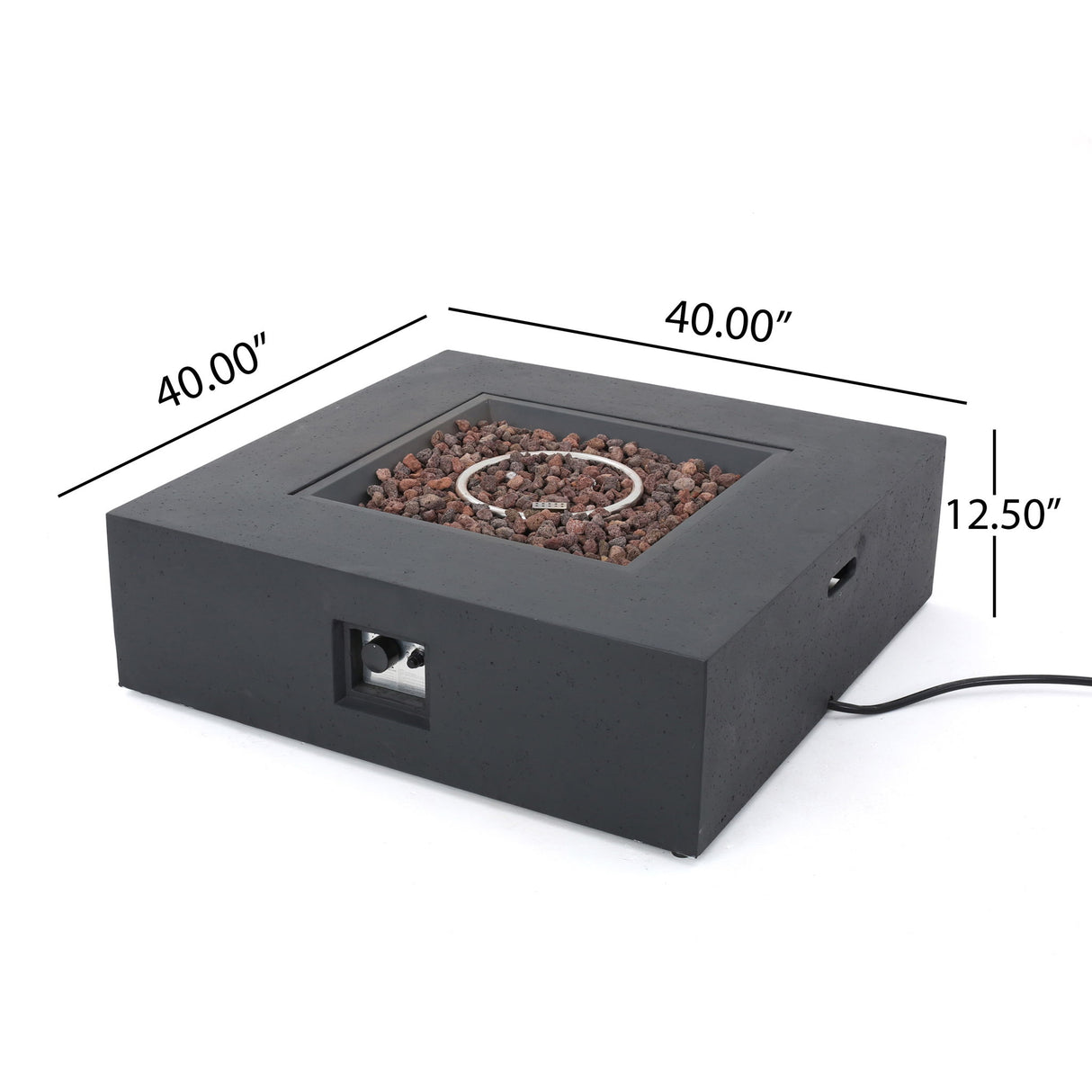 Square Fire Pit Table Outdoor Hearth 50000 BTU Propane Ceramic 40x40in