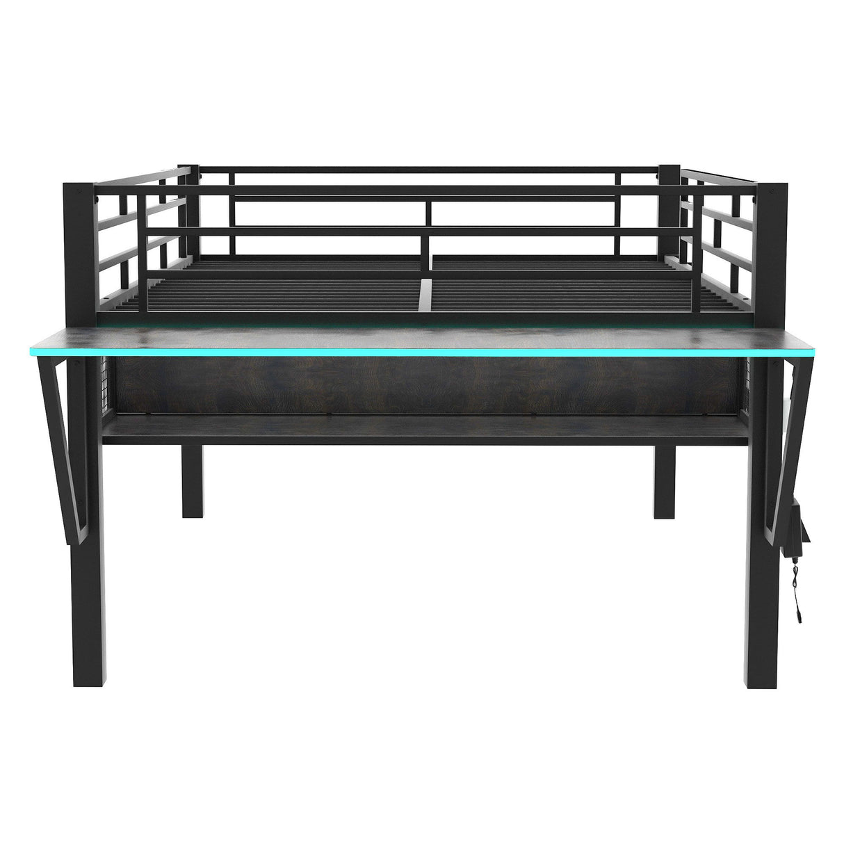 Gaming - Full Size Loft Bed With Desk, LED - Black