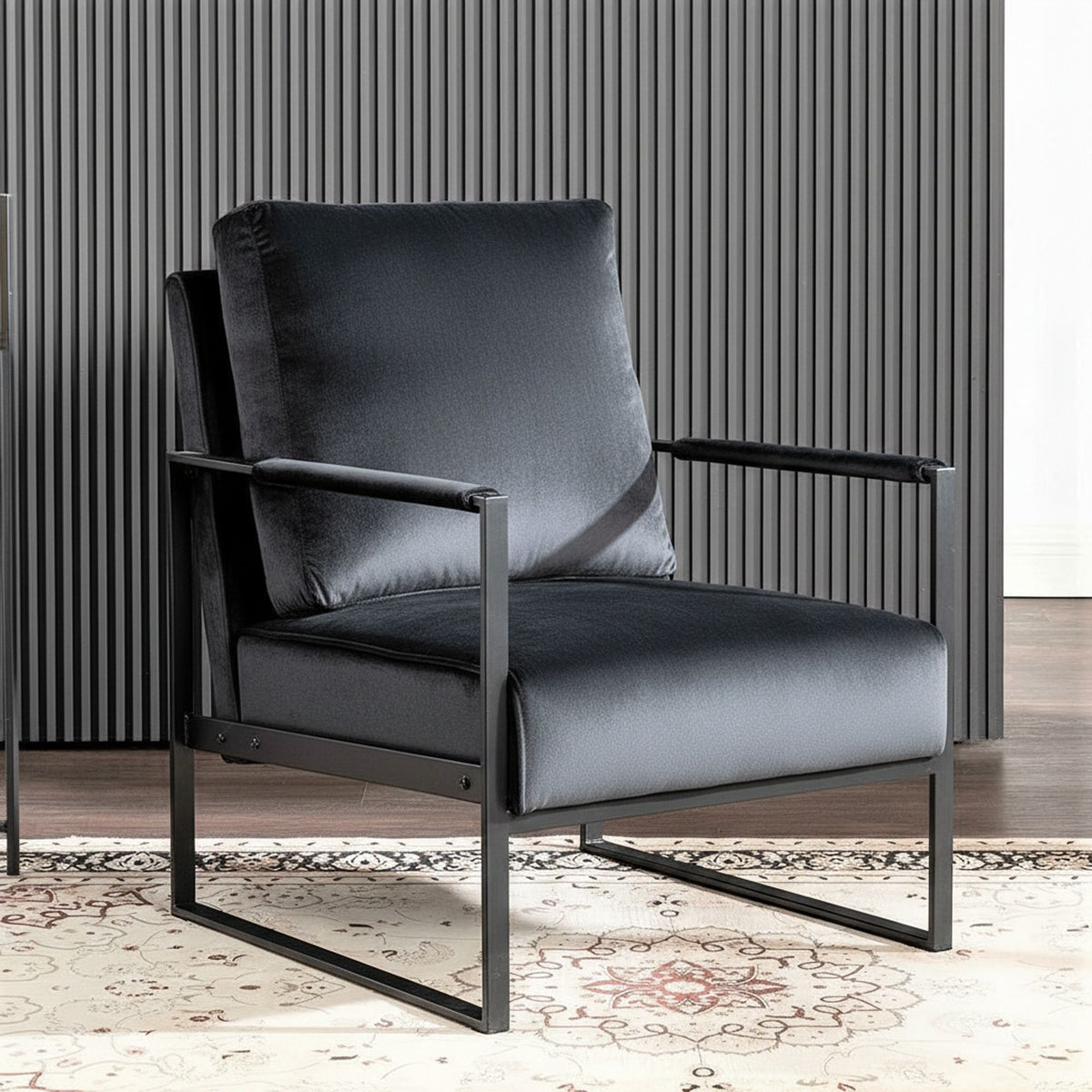 Classic Mid Century Modern Accent Chair With Durable Square Metal Frame, Armchair