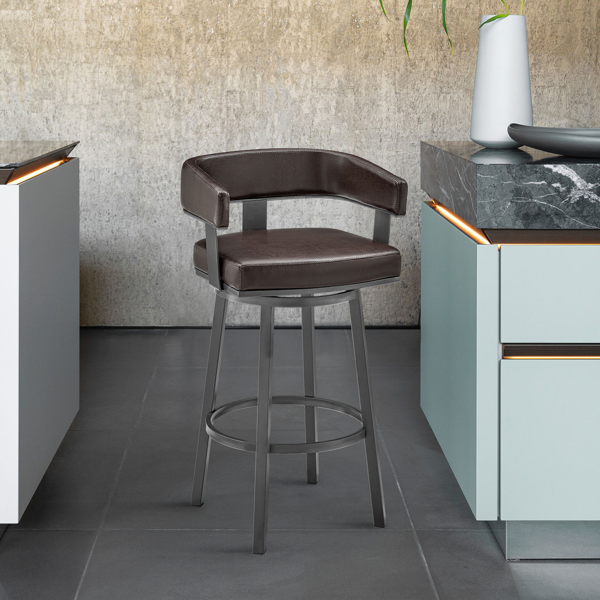 Lorin - 26" Counter Height Swivel Bar Stool - Java - Brown Finish And Faux Leather