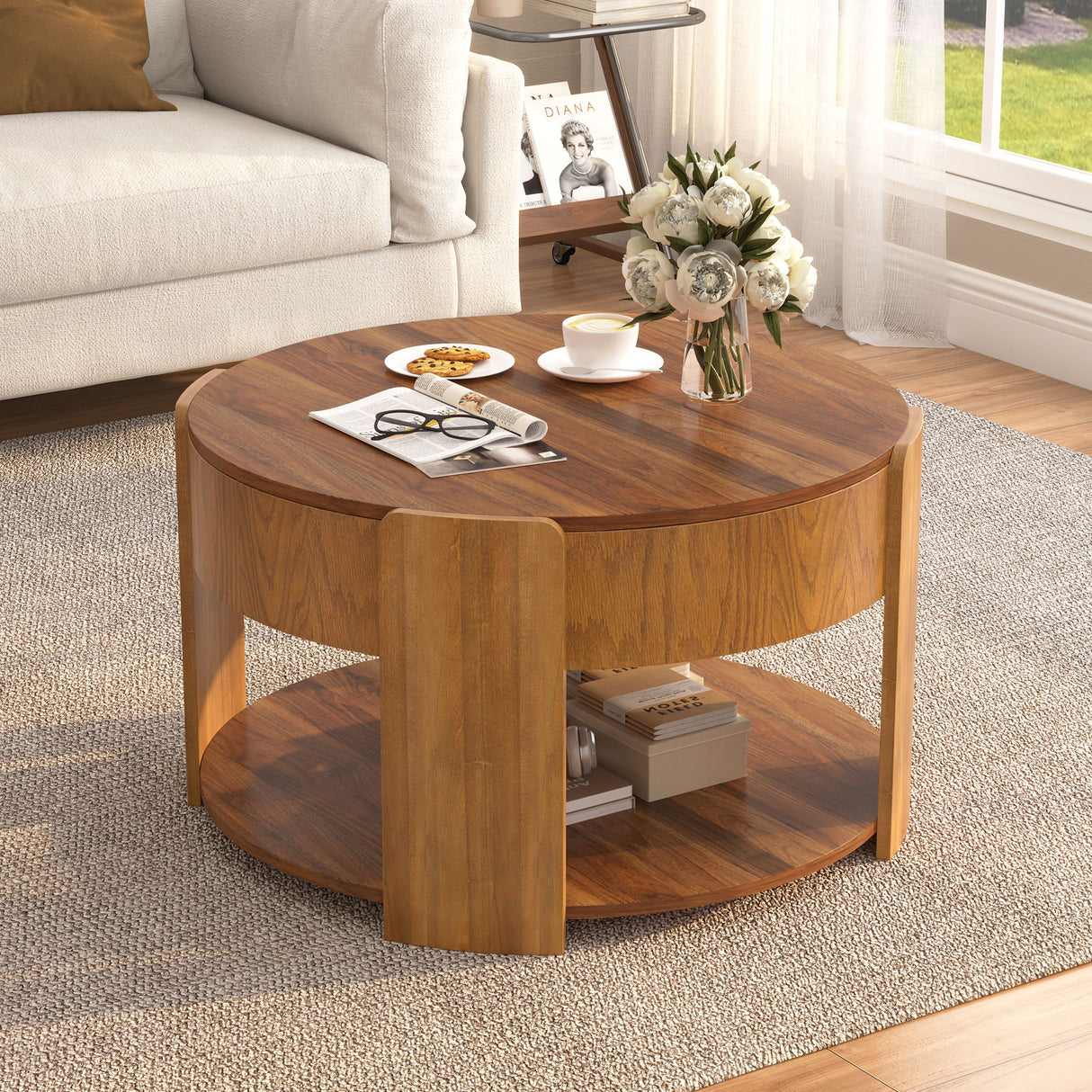Round Lift Top Coffee Table With Hidden Storage