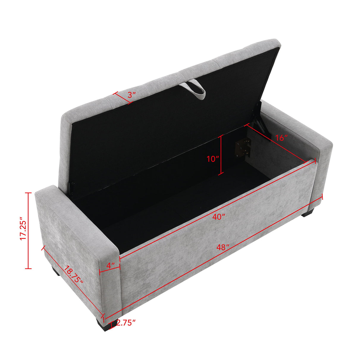 Upholstered Storage Ottoman Bench With Button Tufting And Safety Hinge