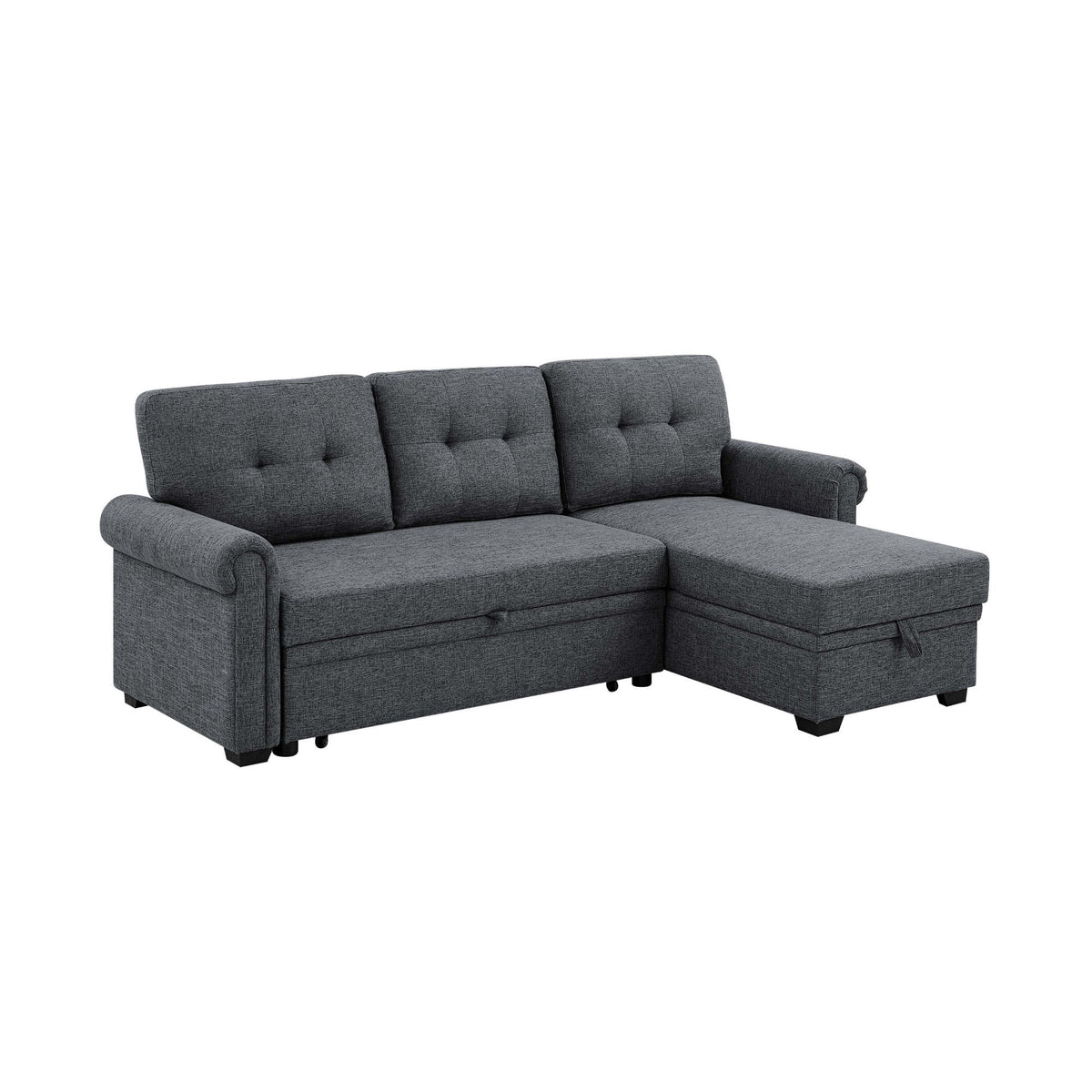 Upholstered Sleeper Sofa With Reversible Storage Chaise - Dark Gray