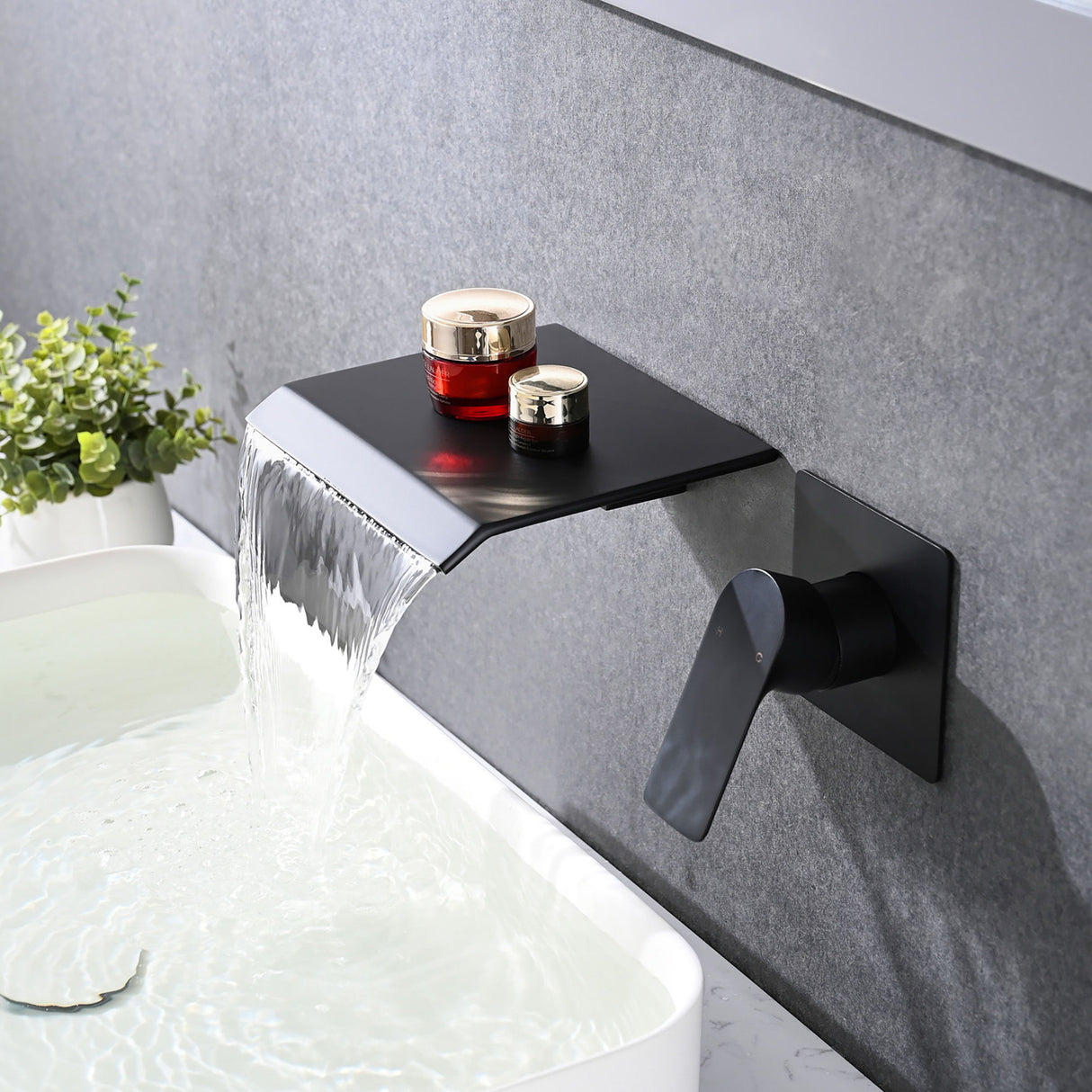 Wall Mount Bathtub Faucet With Waterfall Tub Spout And Single Handle Stainless Steel