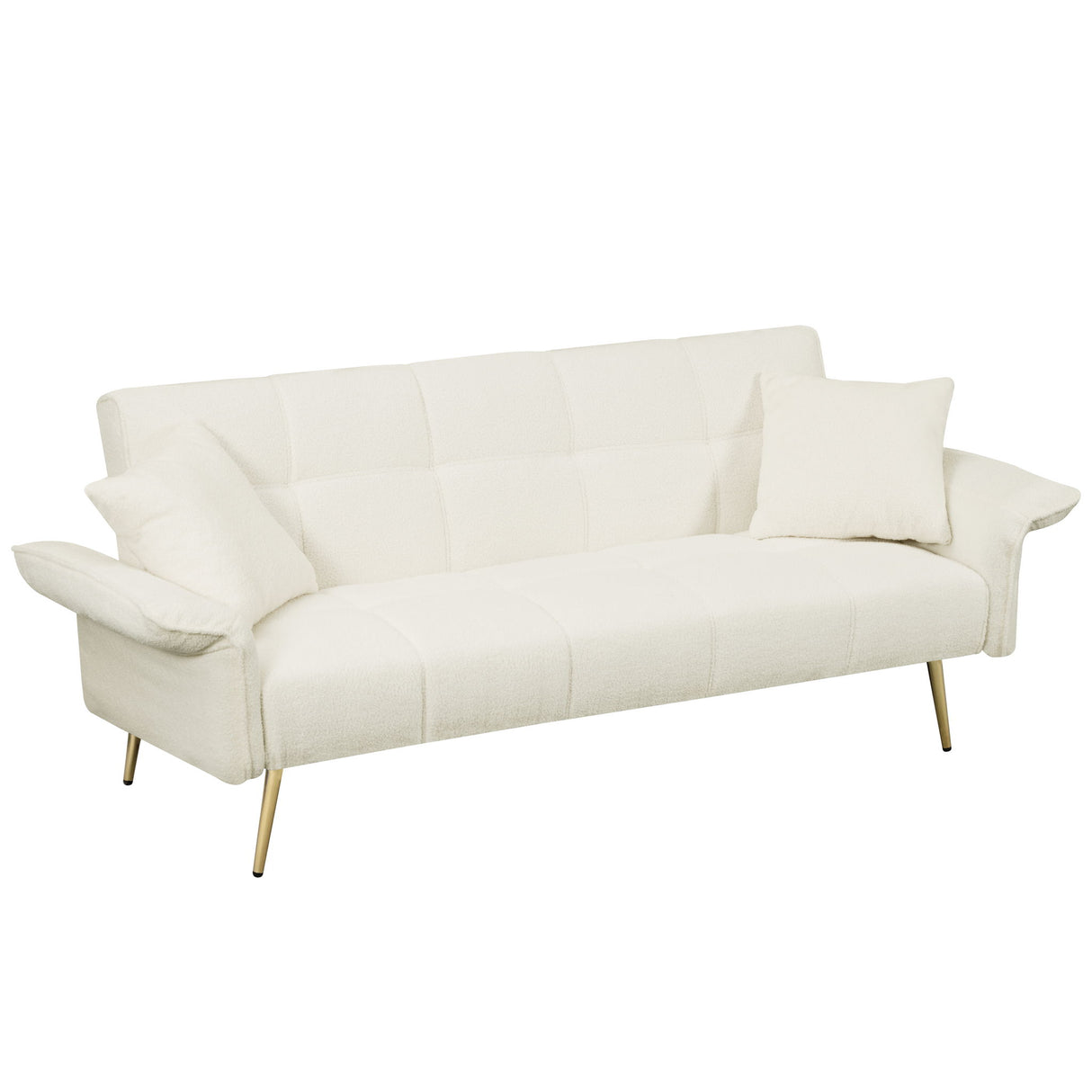 Convertible Double Futon Sofa Bed With Folding Armrests For Living Rooms
