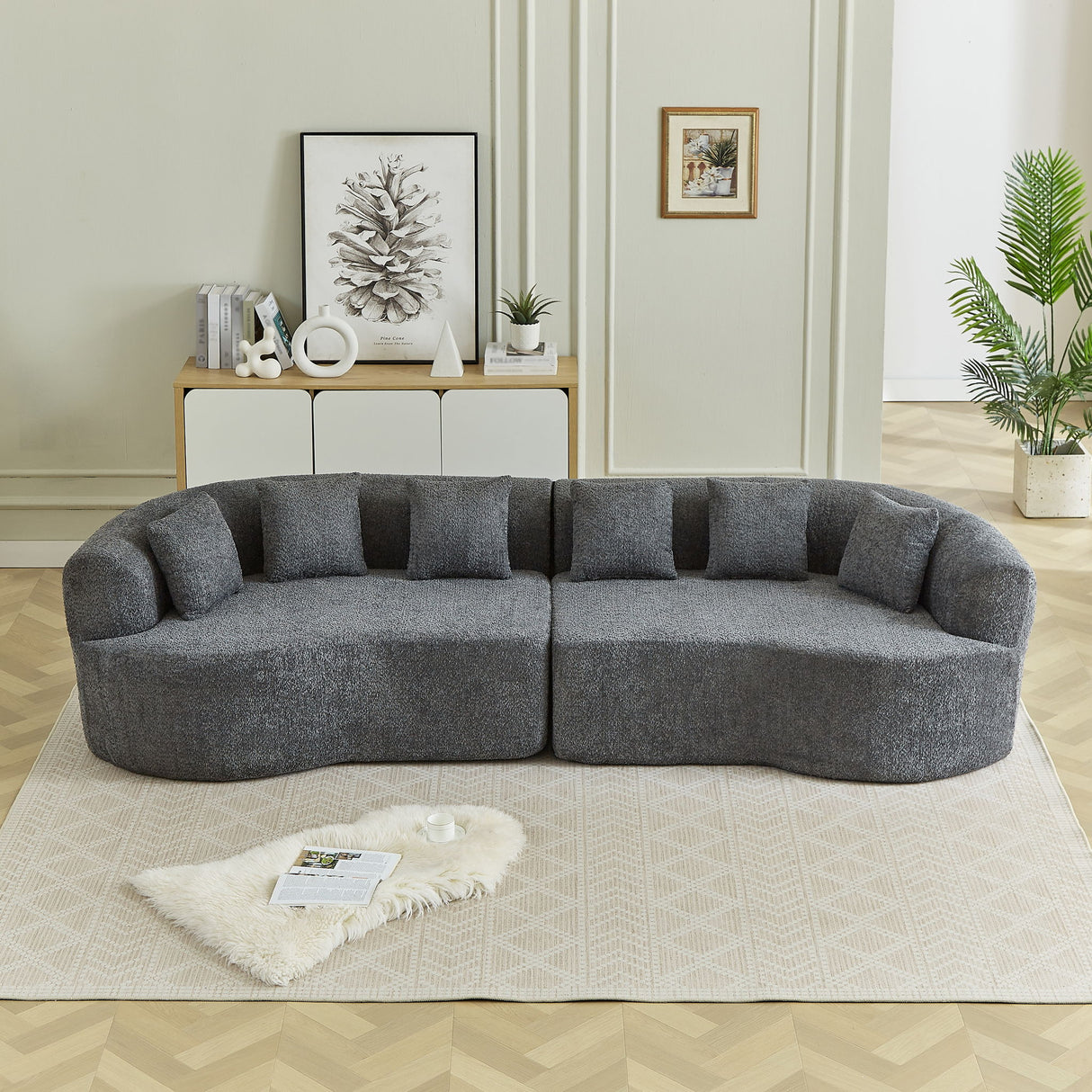Curved Sectional Sofa With 6 Pillows