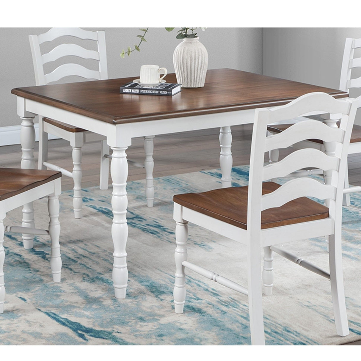 5 Piece Dining Set With Table And Ladder Back Chairs - Oak / White