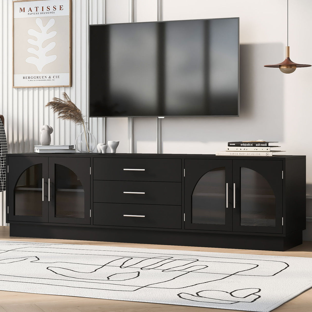Modern Minimalist TV Stand, Entertainment Center Media Console Cabinet With Adjustable Shelves For Living Room