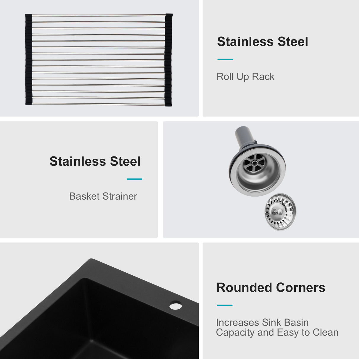 Kitchen Sink Granite Composite Drop In Sink With Durable Material - Black