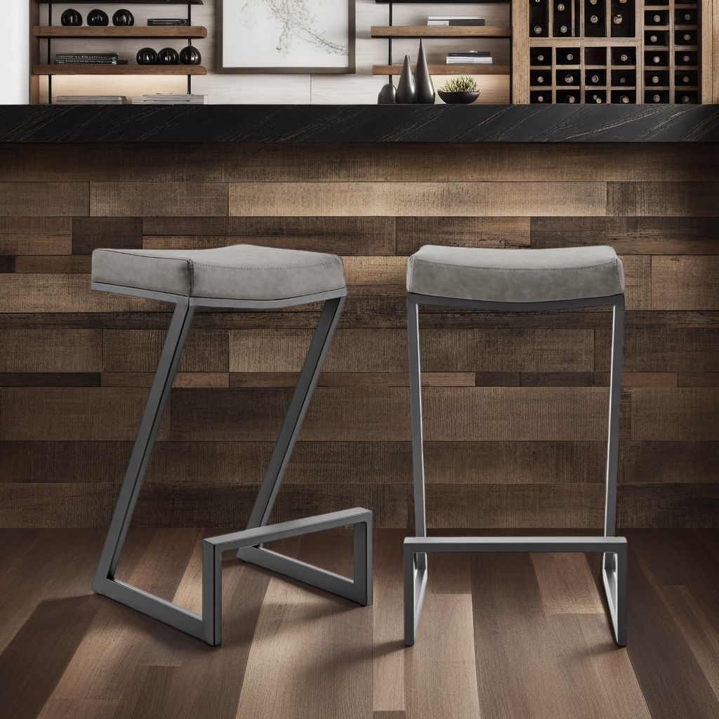Atlantis - 30" Vintage Backless Bar Stool - Matte Black / Gray